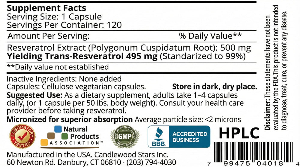 Mega Resveratrol lab certification indicates high manufacturing standards.
