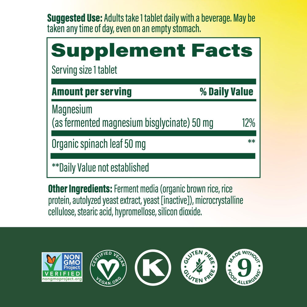 MegaFood Magnesium Glycinate label close-up highlighting ingredients and certifications