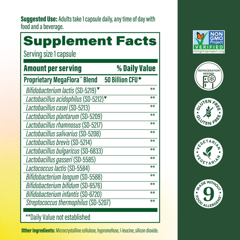 MegaFood MegaFlora Probiotic Plus capsules ready for daily digestive support.