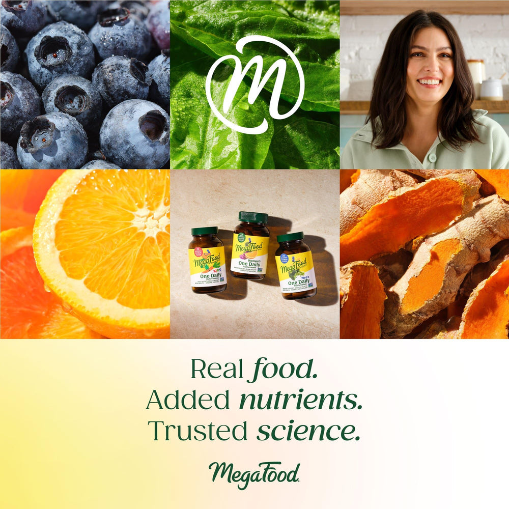 MegaFood Baby & Me 2 allergen-free badge communicates gluten-free and vegetarian formulation.