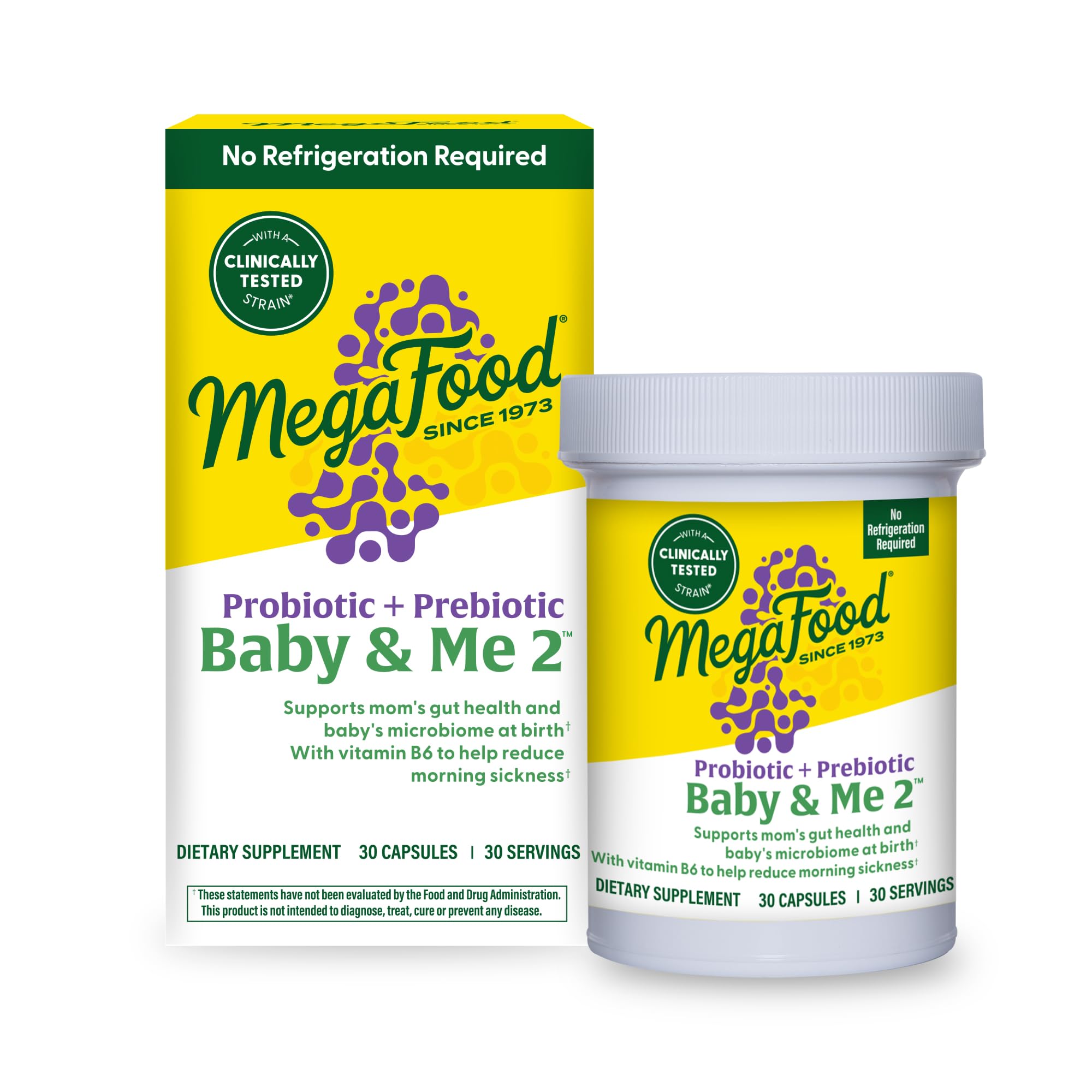 MegaFood Baby & Me 2 prenatal probiotic bottle for digestive support