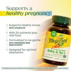 Bottle with two daily doses of MegaFood Baby & Me 2 prenatal vitamins