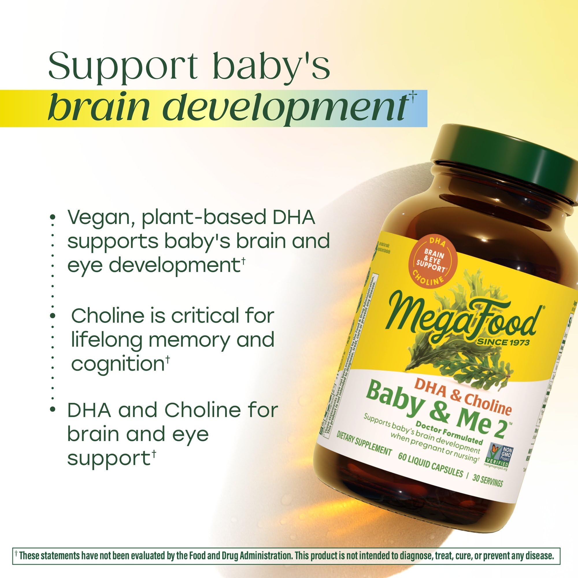 MegaFood Baby & Me 2 choline beadlets image shows slow-release delivery