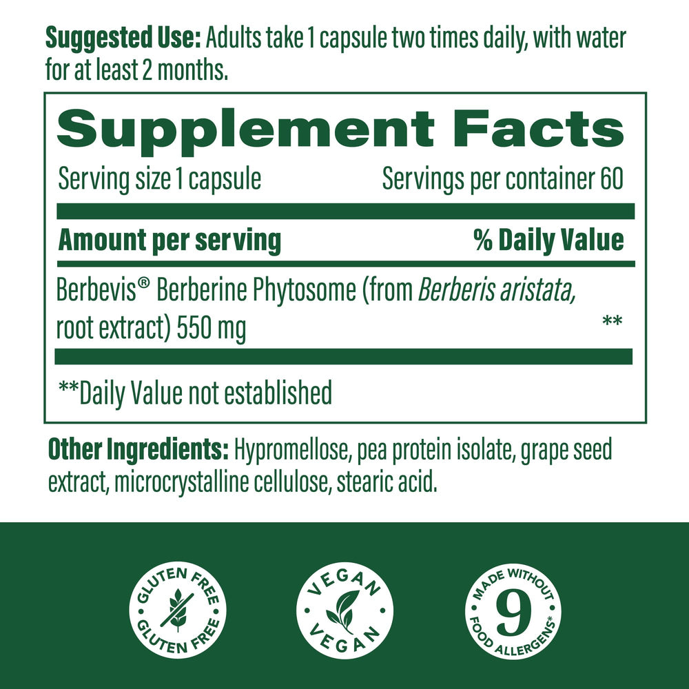 Close-up of MegaFood Berberine Phytosome capsules emphasizing easy daily dosing