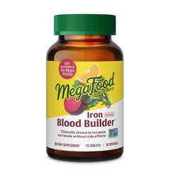 MegaFood Blood Builder bottle front view showing gentle iron support for energy.