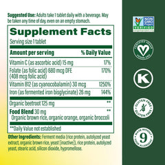 MegaFood Blood Builder label closeup highlighting vegan iron with vitamin C