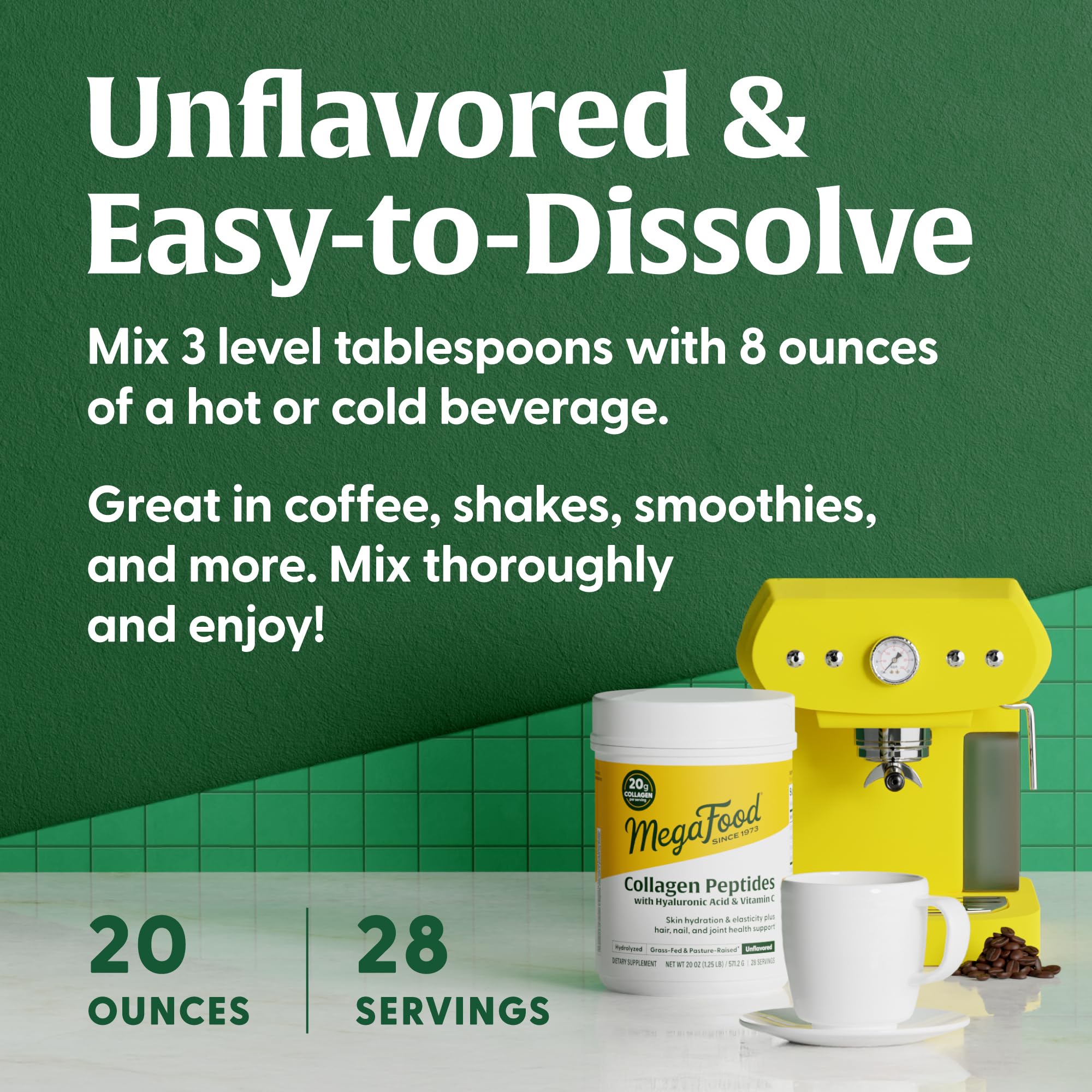 Grass-fed badge on MegaFood Collagen Peptides packaging emphasizes clean sourcing.