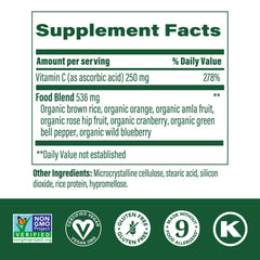 MegaFood Complex C bottle side view shows gluten-free and vegan credentials for purity.