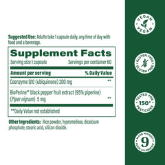 BioPerine black pepper extract on MegaFood label to enhance absorption