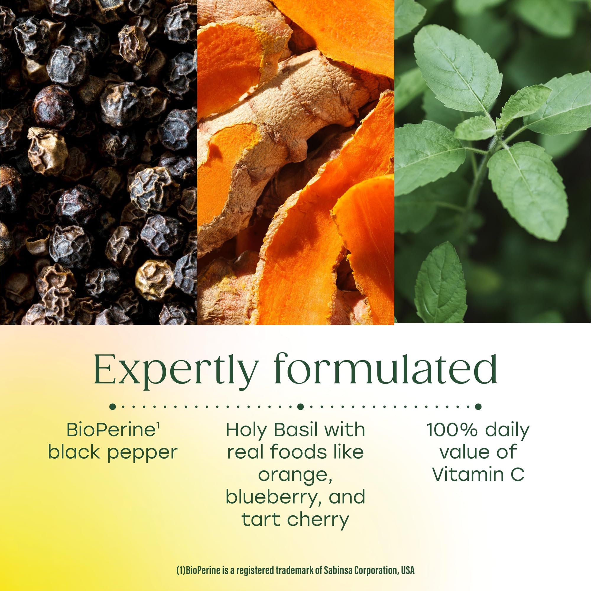 MegaFood Daily Turmeric Powder bioperine-black-pepper-extract image suggests enhanced absorption