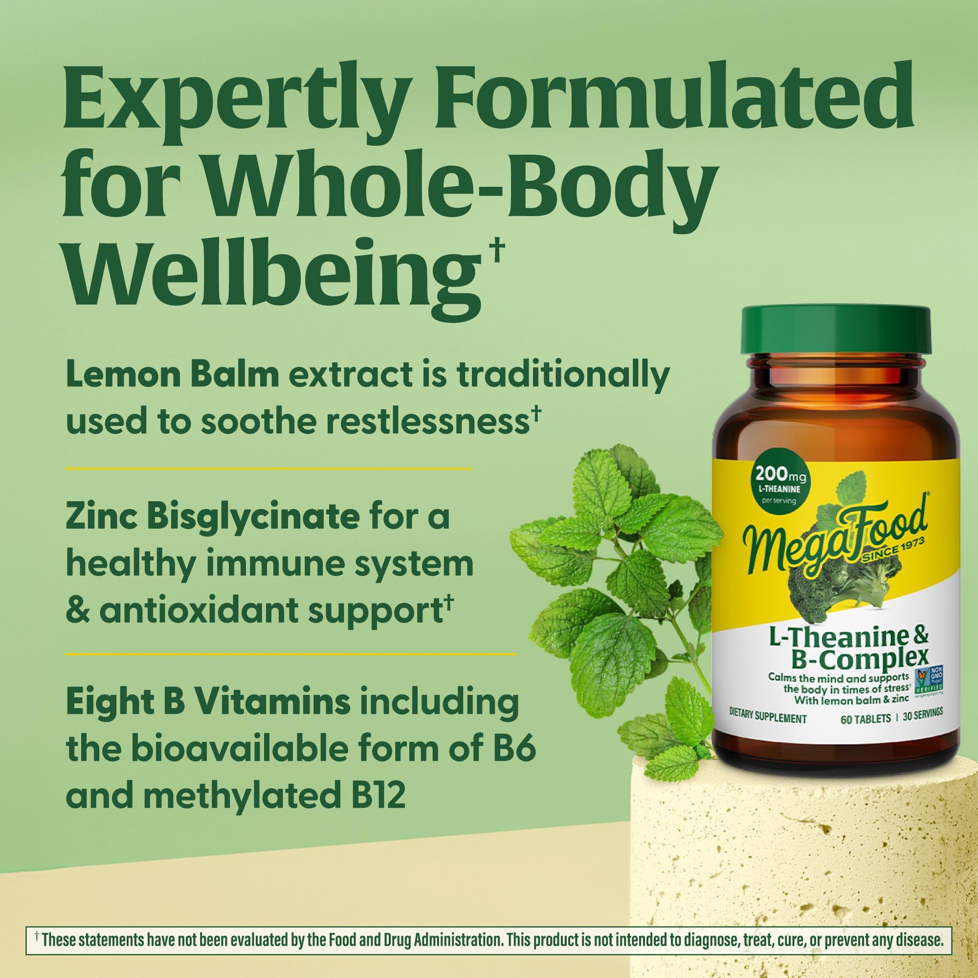 Lemon balm leaf extract featured in MegaFood formula for calm support
