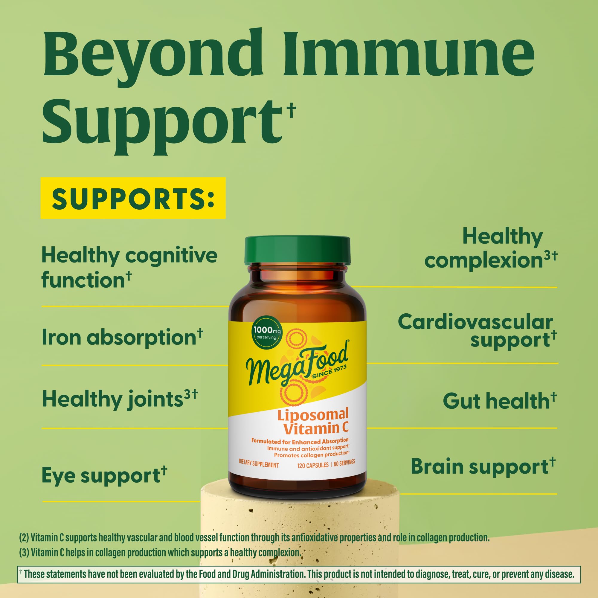 MegaFood Liposomal Vitamin C label with vegetarian and allergen-free icons