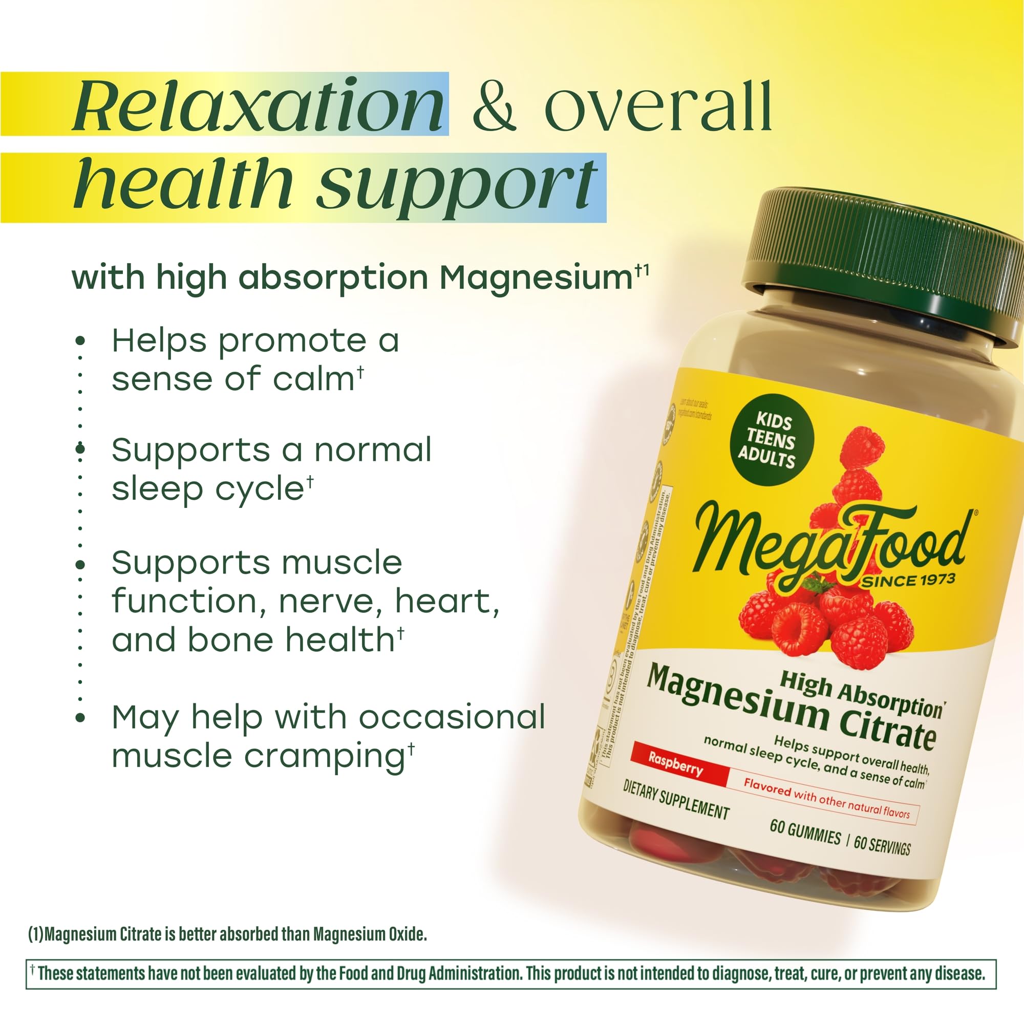 MegaFood Magnesium Citrate Gummies serving portion for adults and teens