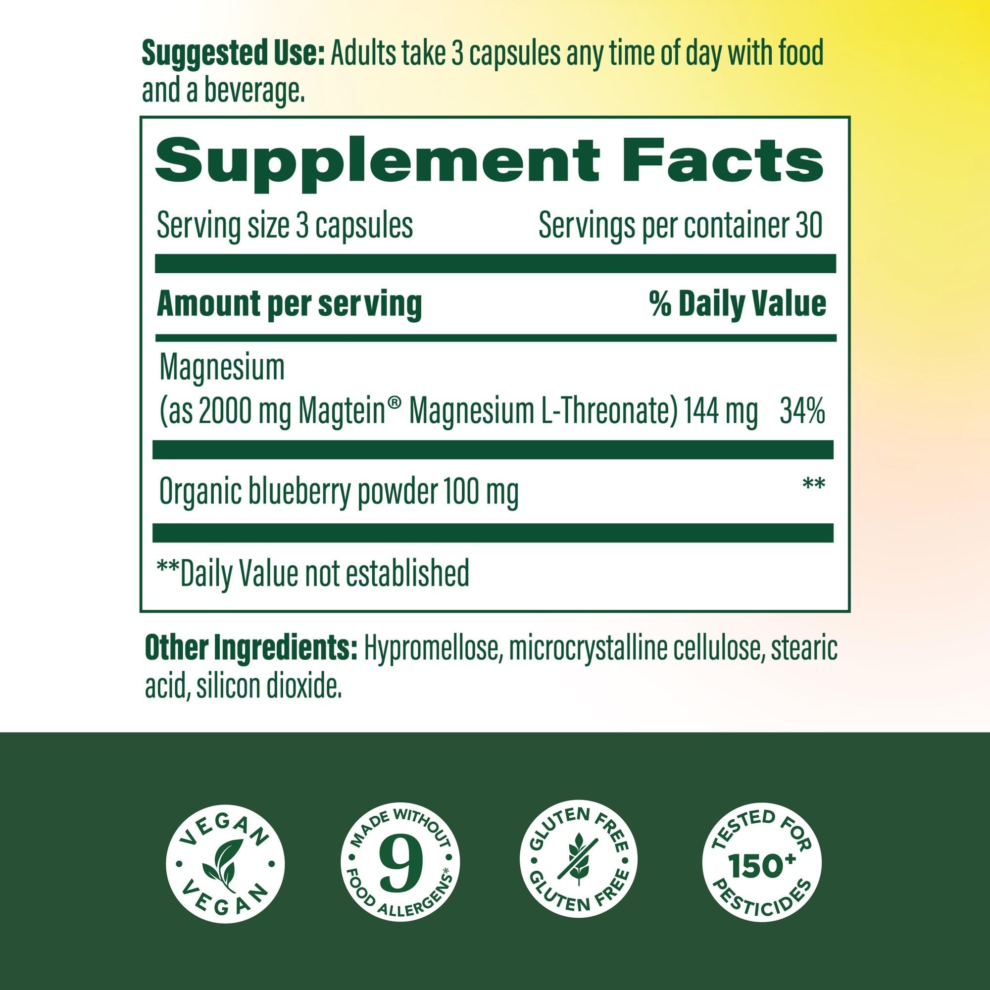MegaFood Magtein label closeup highlighting Magtein for cognitive support
