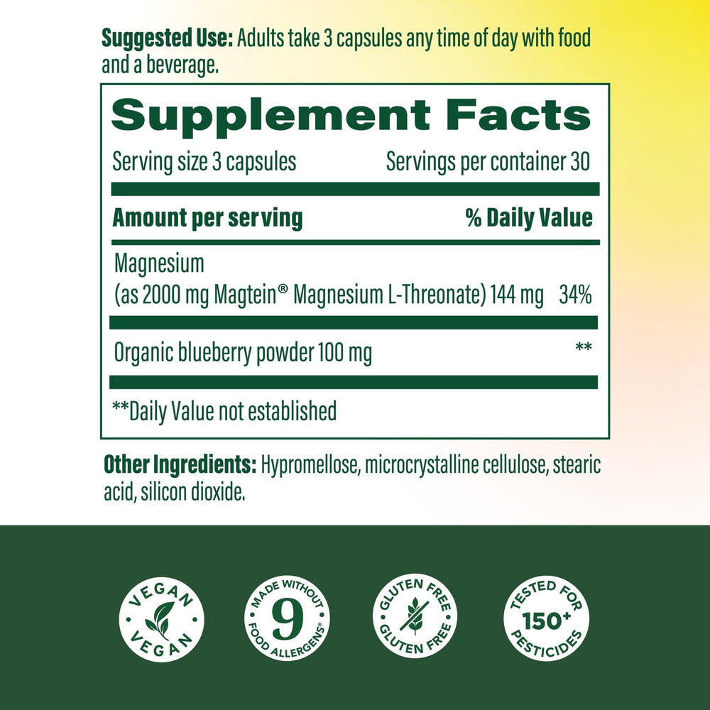 MegaFood Magtein label closeup highlighting Magtein for cognitive support