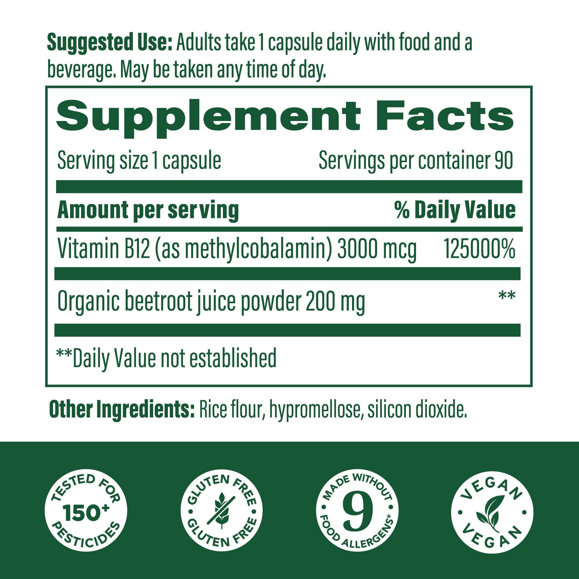 Close-up of MegaFood Methyl B12 capsules showing bioavailability.