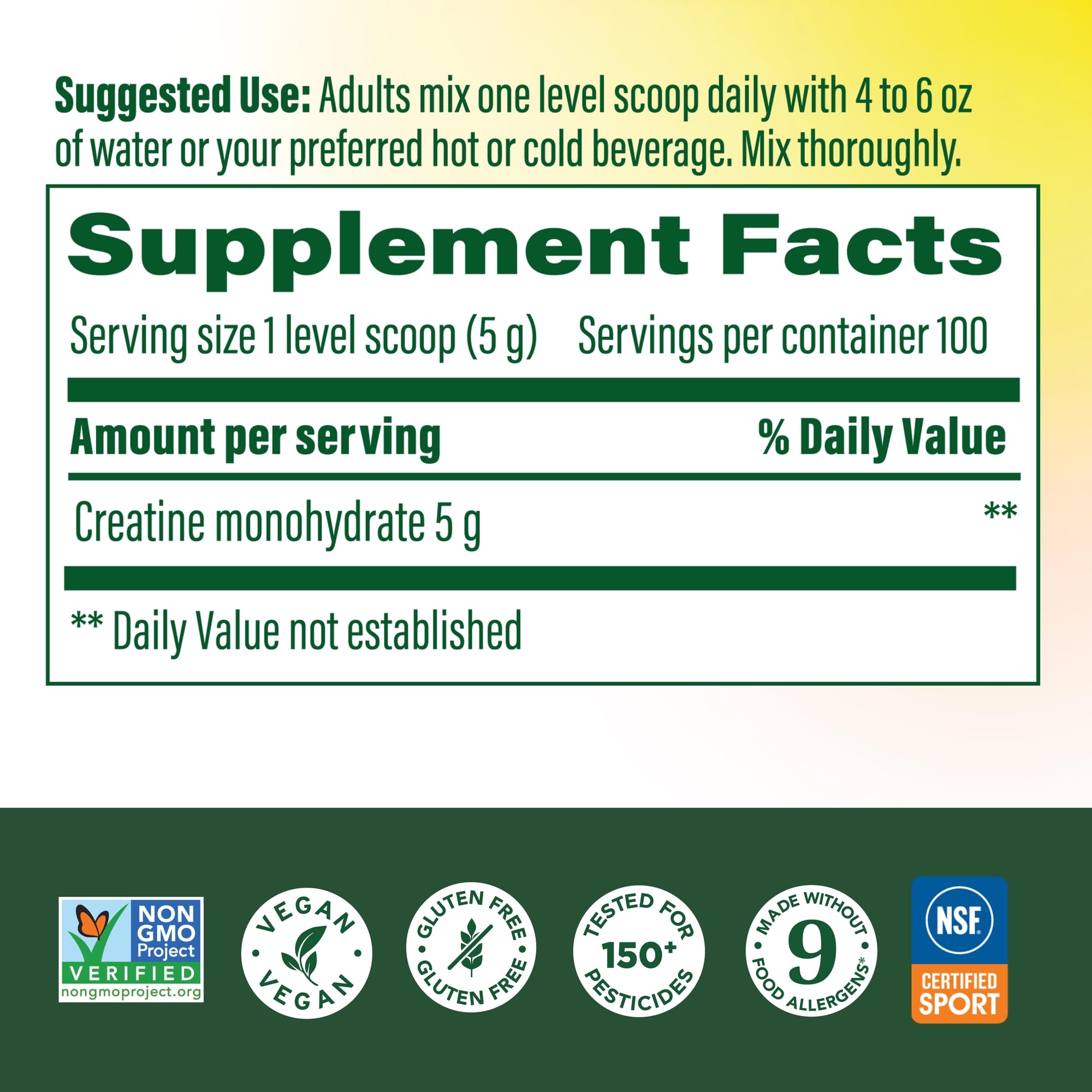 MegaFood creatine powder scoop highlights easy mixing with water or juice
