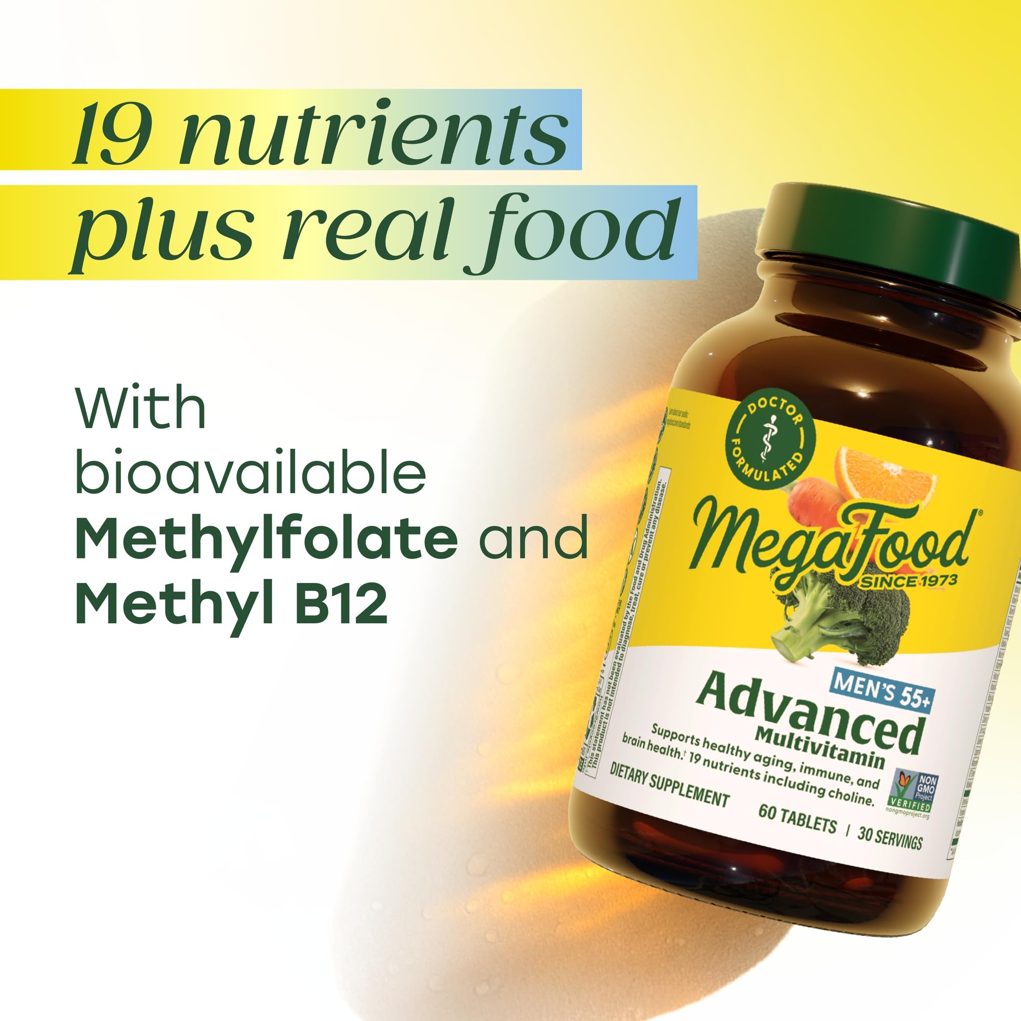 MegaFood Multi for Men 55+ bottle on desk for daily routine