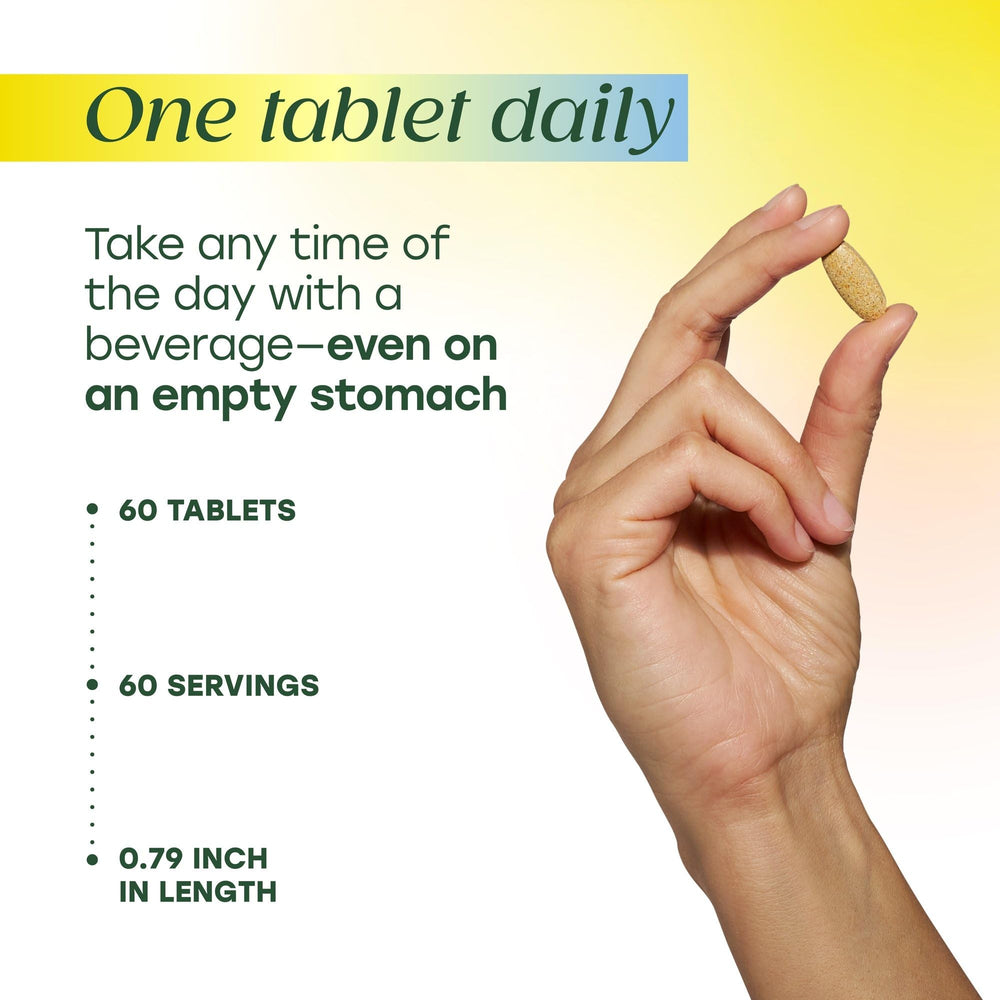 MegaFood daily-use tablet image suggesting flexible timing for any day