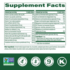 Close-up of MegaFood One Daily Iron Free tablet highlighting plant-based nutrition.