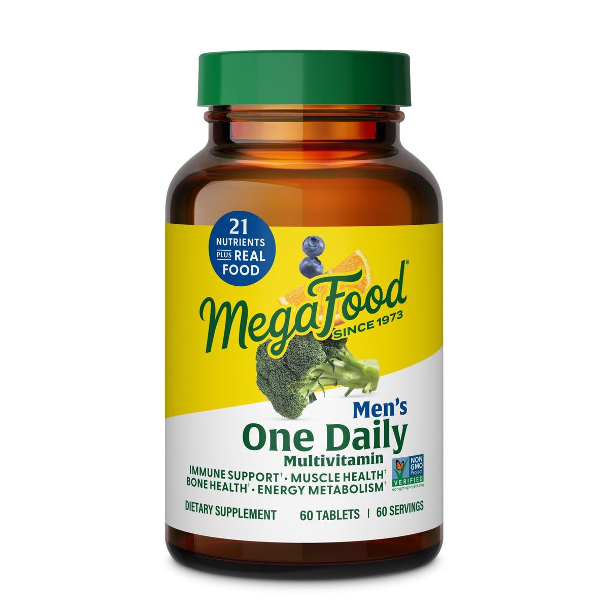 MegaFood One Daily Men's Multivitamin bottle on kitchen counter for daily wellness