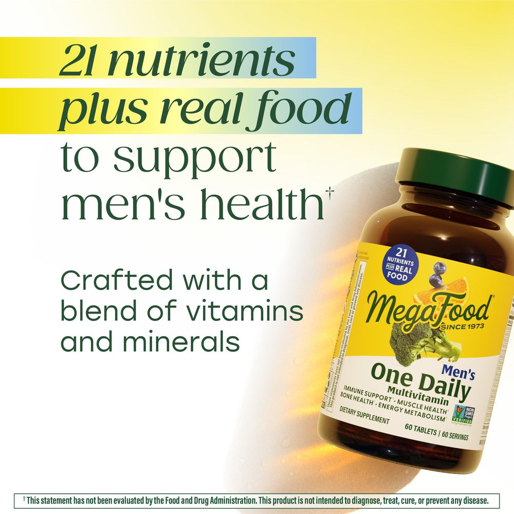 MegaFood bottle label highlights 60 tablets for daily nutrition