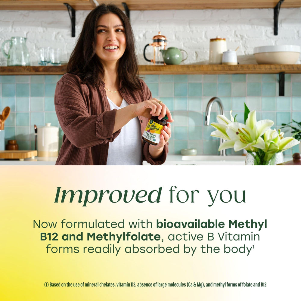 MegaFood One Daily tablet with water, illustrating easy daily routine