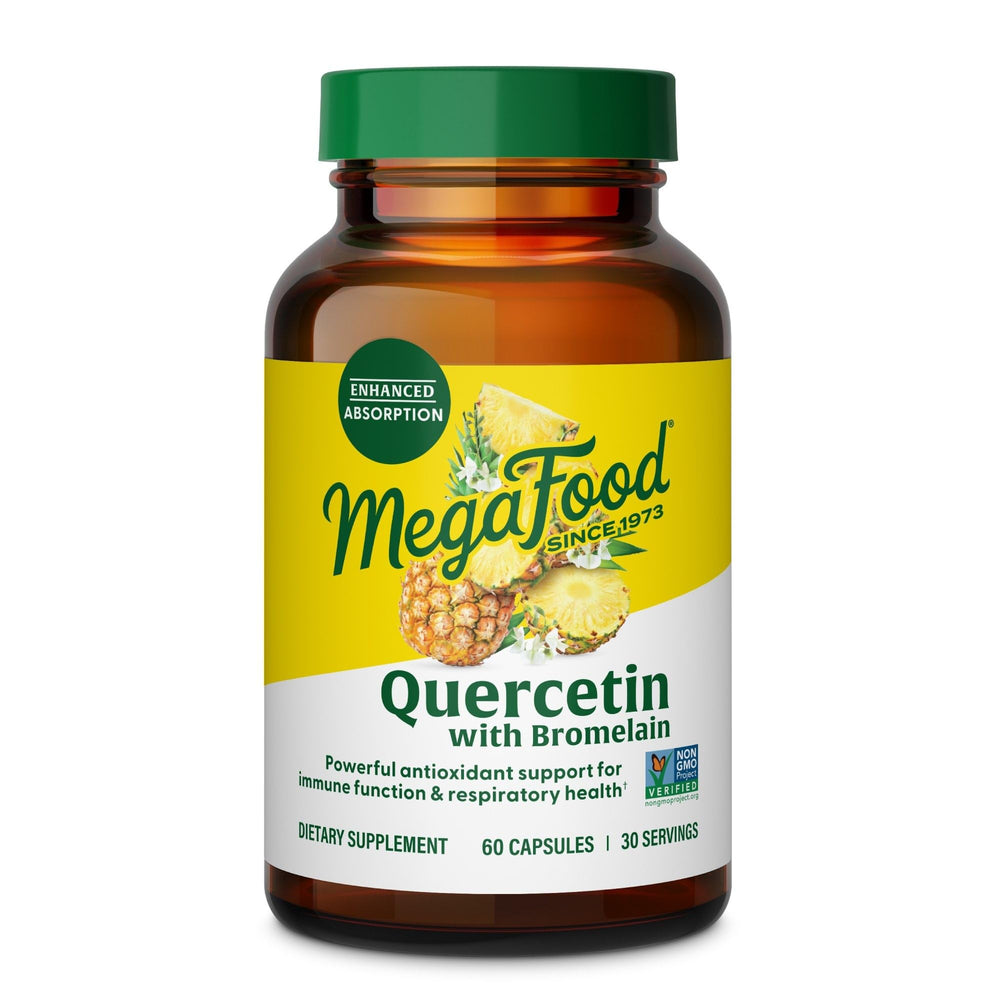 MegaFood Quercetin with Bromelain bottle front for seasonal immune support