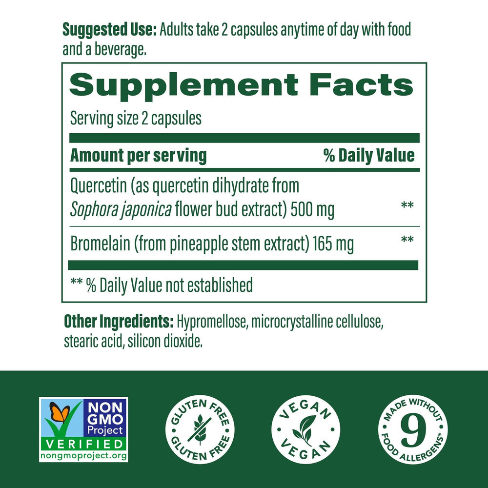 MegaFood Quercetin with Bromelain label on back showing ingredients
