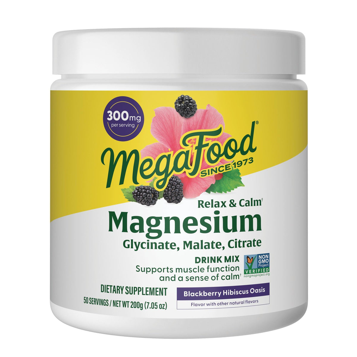 MegaFood Relax and Calm bottle highlights calming magnesium blend for daily wellness.