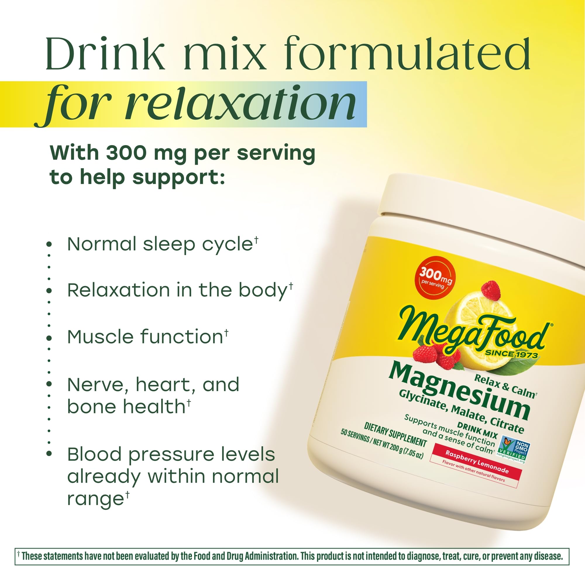 Close-up of MegaFood Relax Calm ingredients label highlighting three magnesium forms.