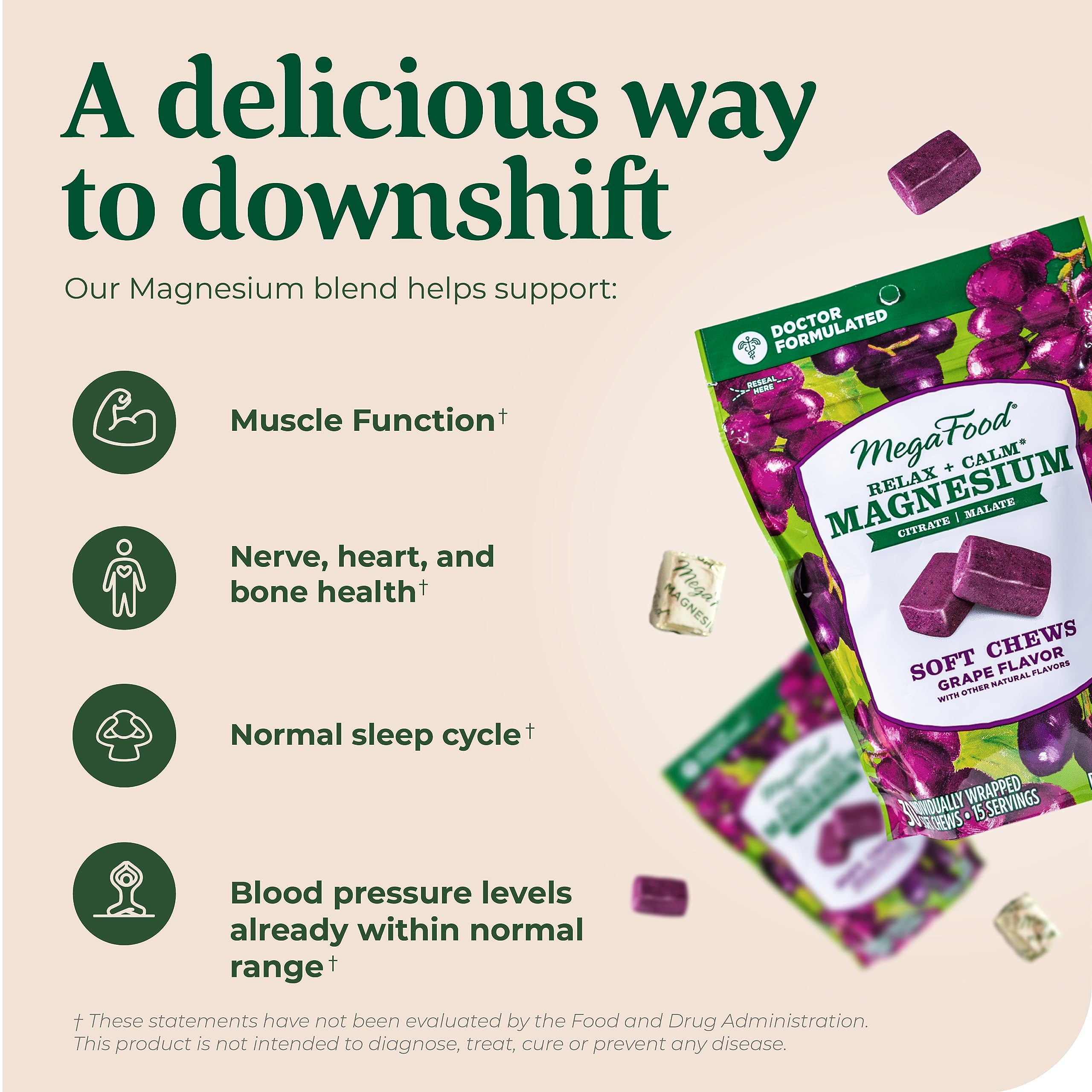 MegaFood Relax + Calm chews individually wrapped for on-the-go calm
