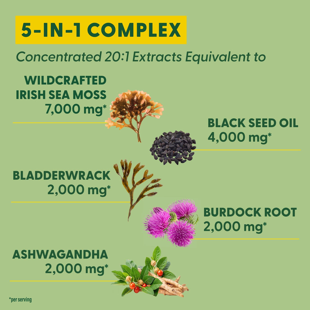 MegaFood Sea Moss Complex ingredients scene showing natural blends.