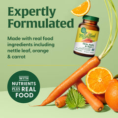 MegaFood Skin, Nails & Hair 2 vegan icon emphasizes plant-based wellness