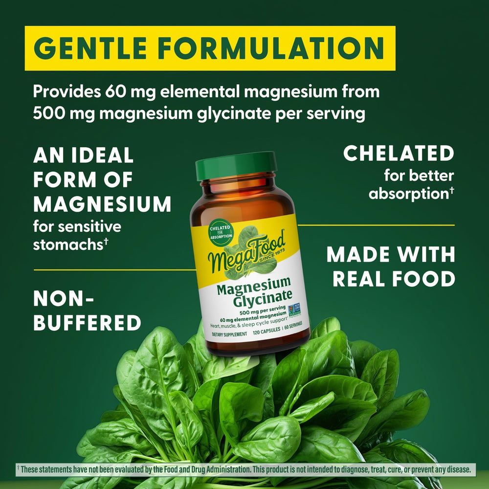 MegaFood spinach leaf ingredient highlighting natural magnesium source.