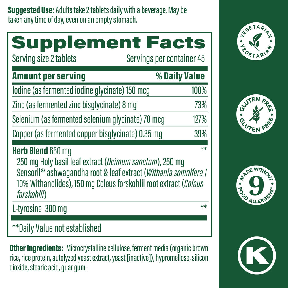 MegaFood Thyroid Strength tablets close-up showing flexible take-anywhere dosage