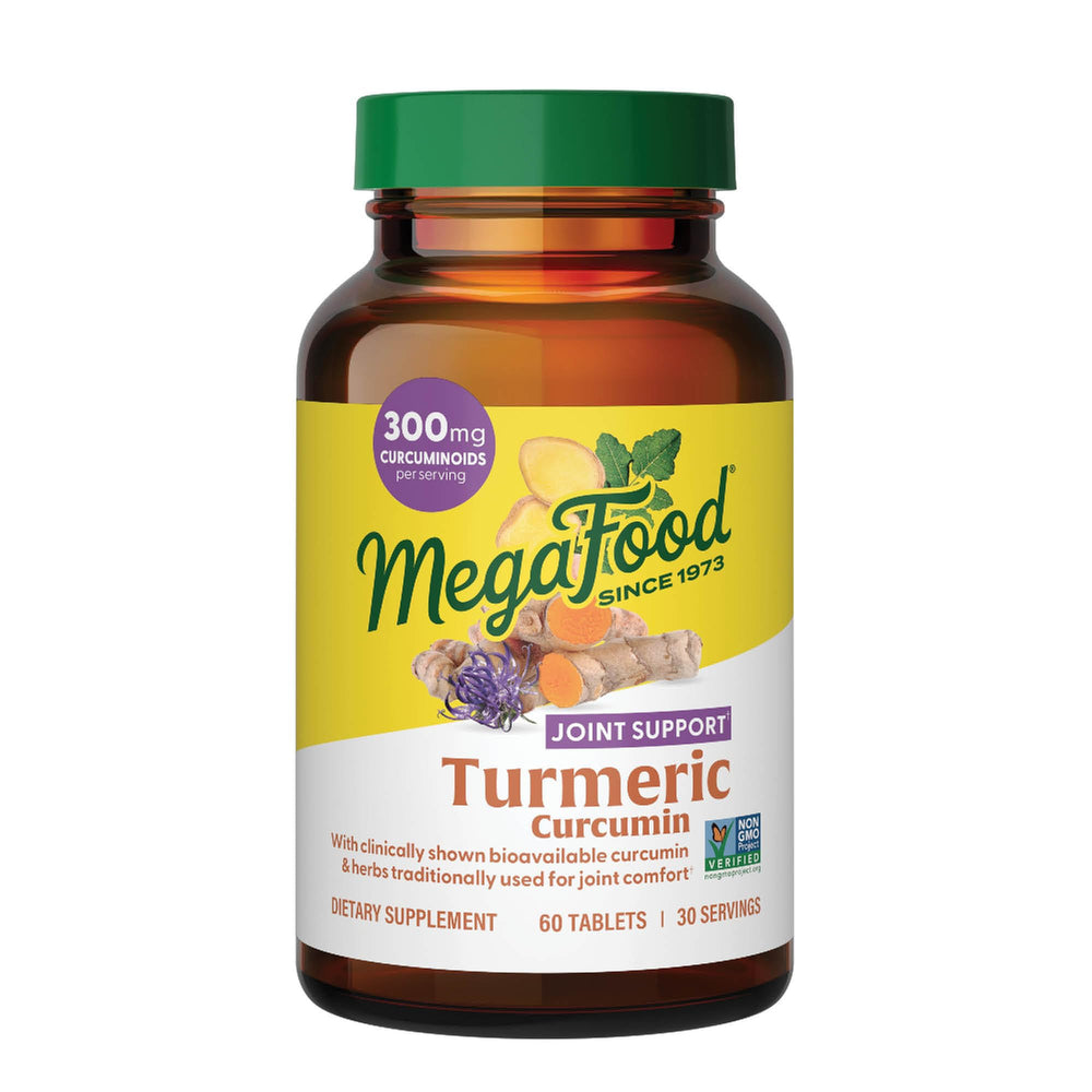MegaFood Turmeric Curcumin bottle showcases joint support formula for everyday comfort