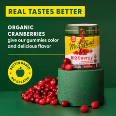MegaFood USDA Organic certification badge with B12 energy gummy concept.