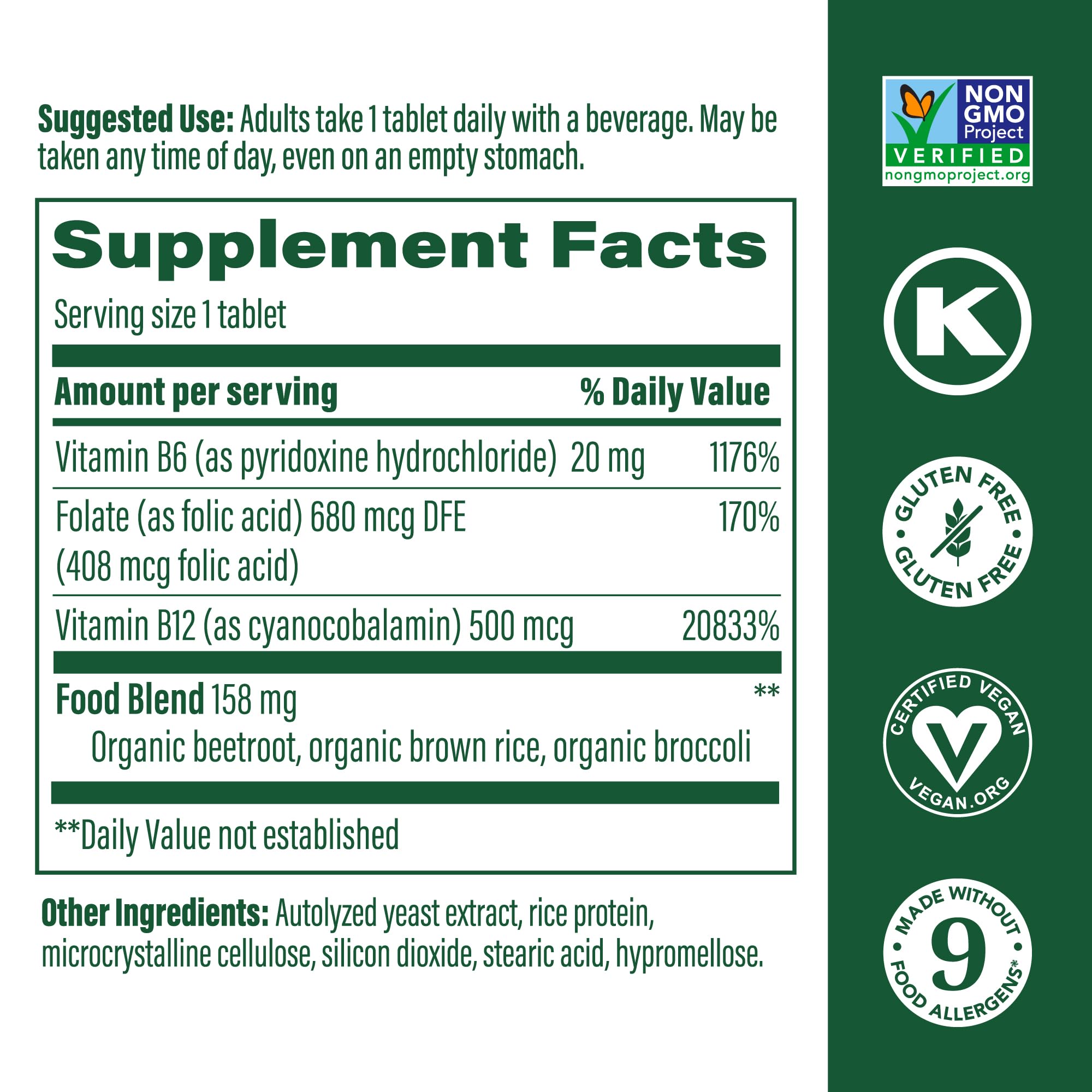 MegaFood vegan B12 mini-tablet close-up showing easy-to-swallow design