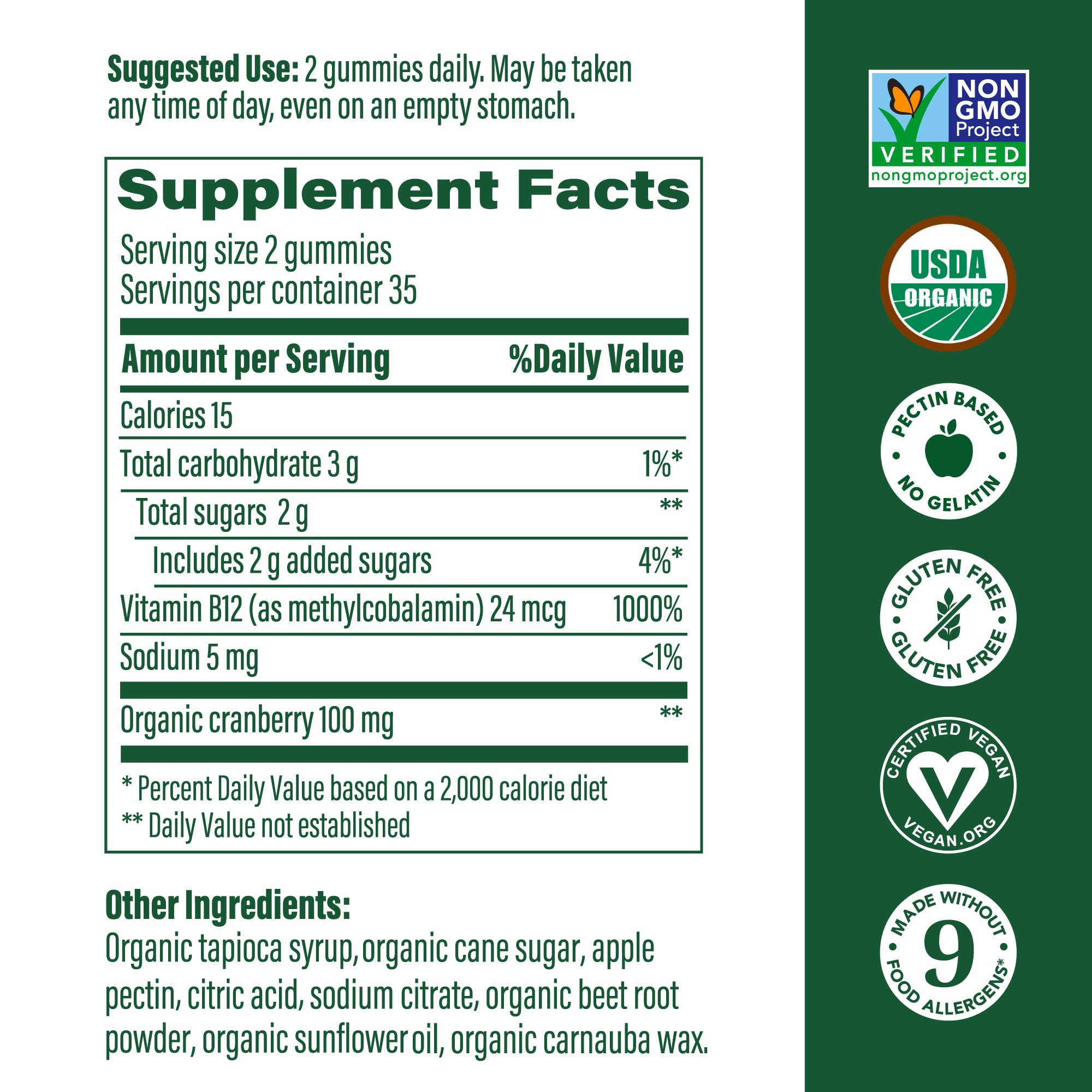 MegaFood B12 Energy Gummies serving suggestion showing two gummies for easy daily intake.