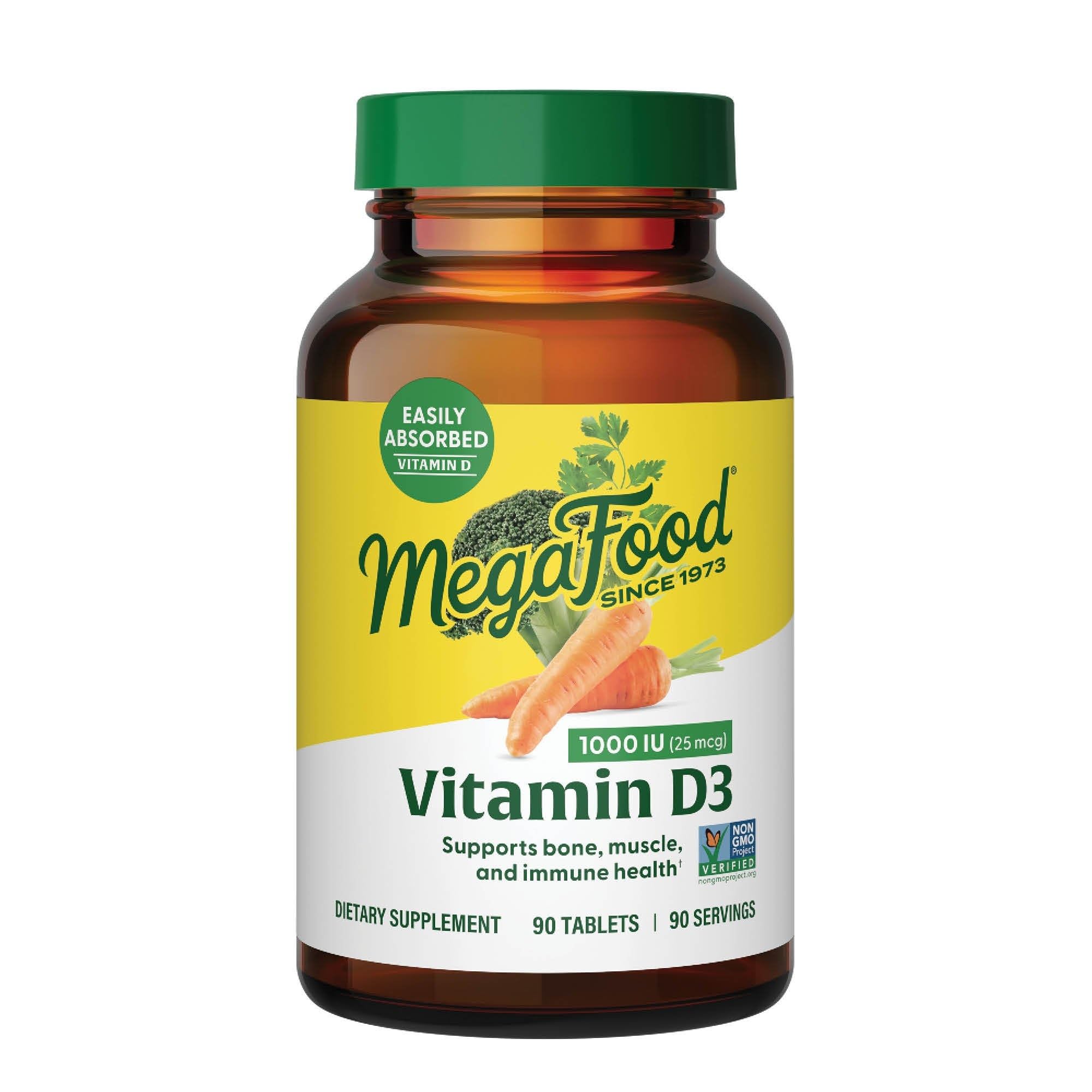 MegaFood Vitamin D3 1000 IU bottle front for daily immune support