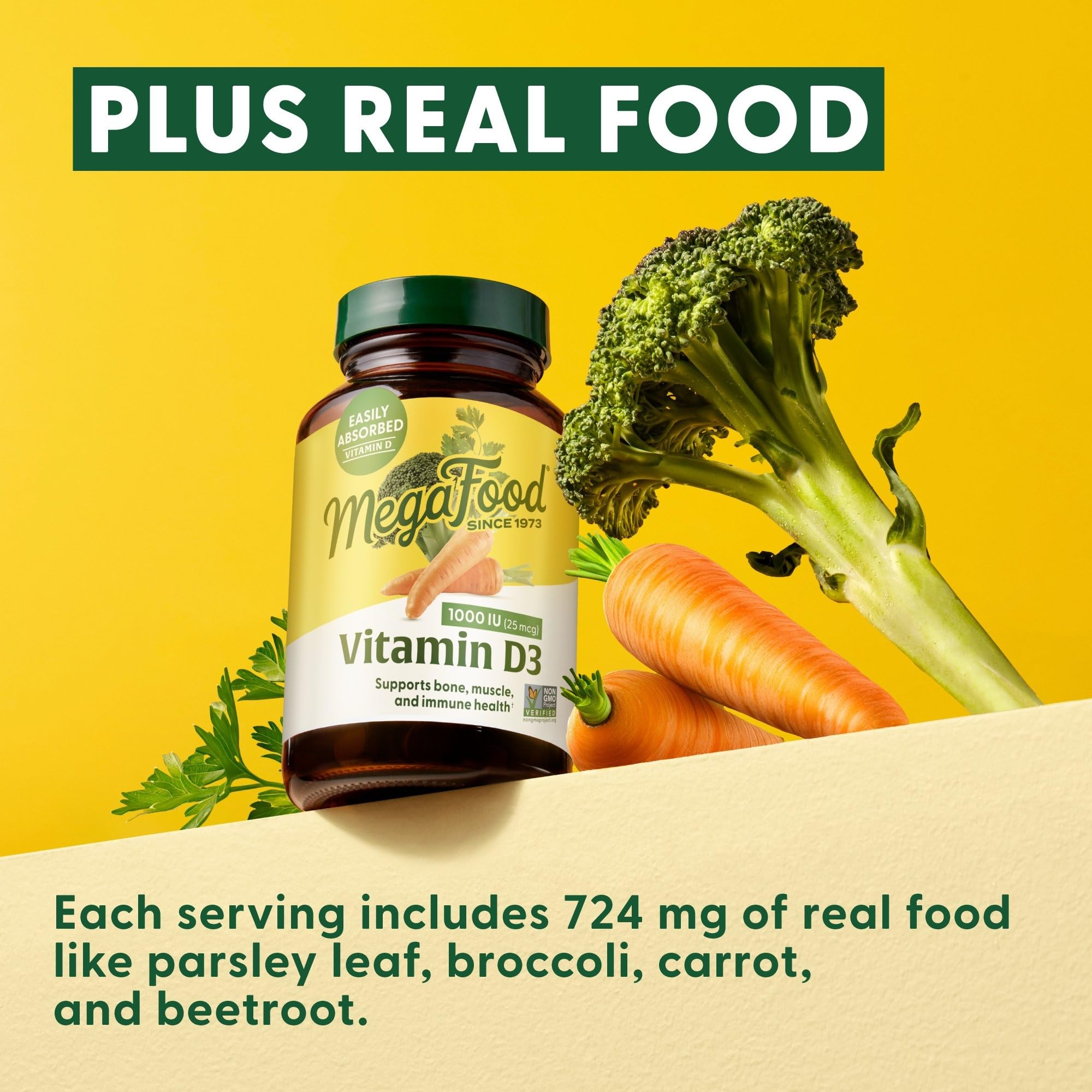 MegaFood D3 1000 IU with brown rice and vegetable blend for absorption