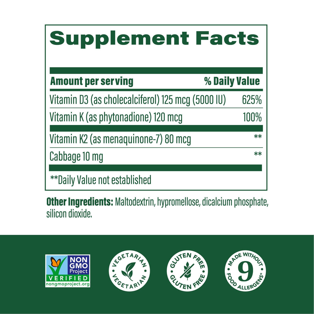 MegaFood Vitamin D3-K2 capsules close-up showing compact tablets