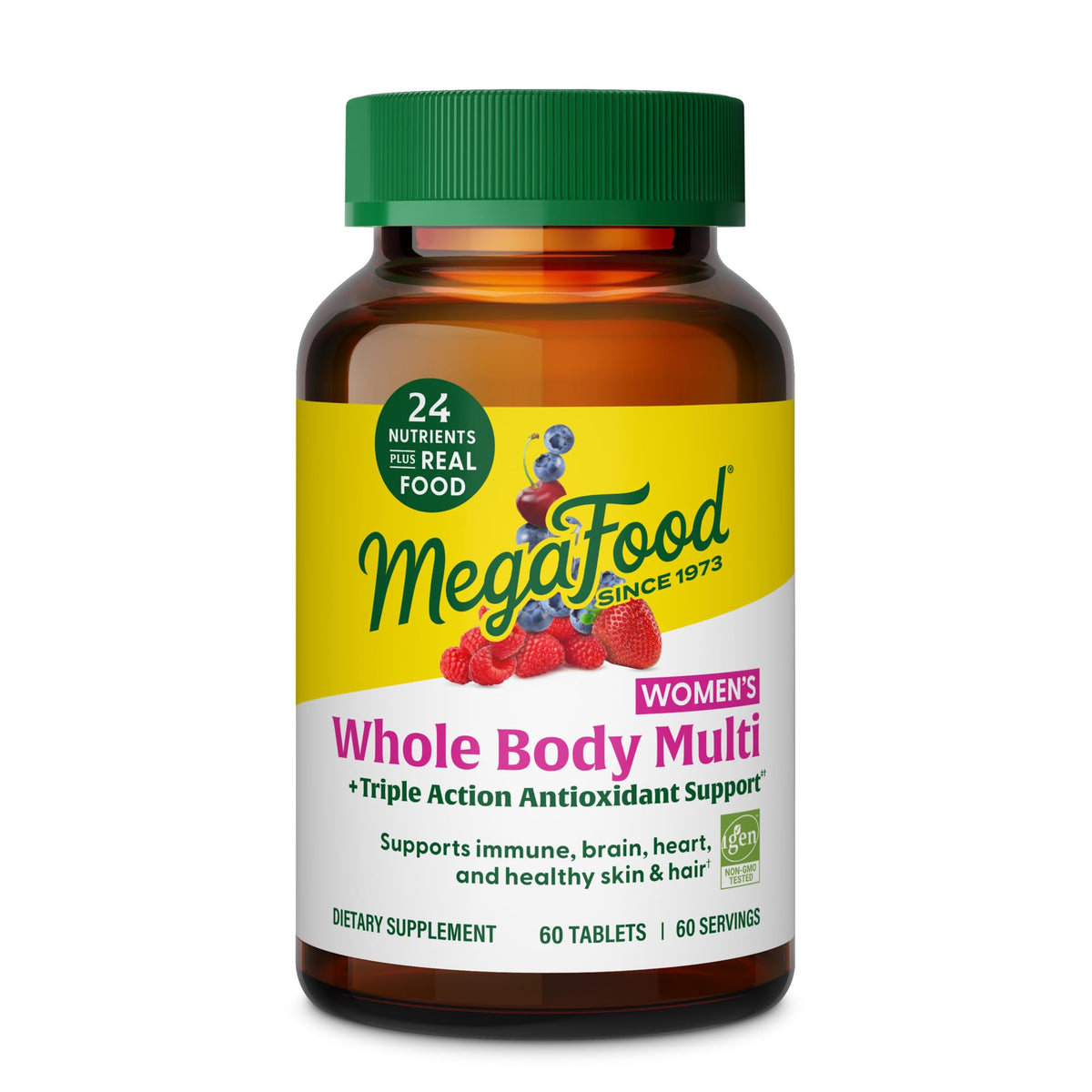 MegaFood Whole Body Multivitamin for Women bottle shown for daily immune and energy support
