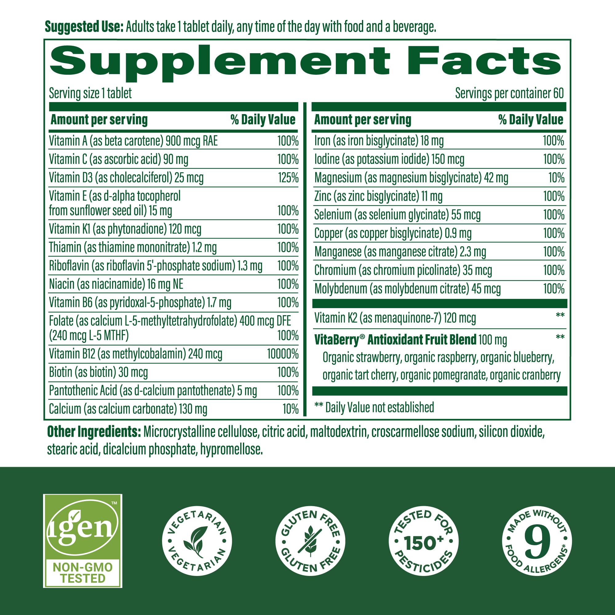 MegaFood label close-up highlighting bioavailable magnesium glycinate and methylated B vitamins