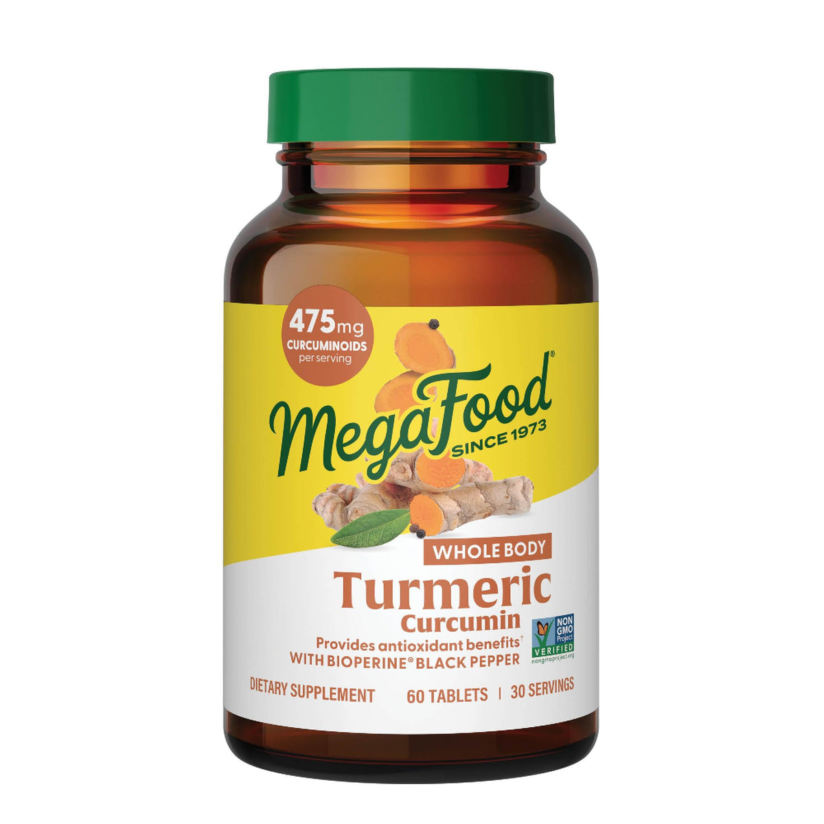 MegaFood Whole Body Turmeric bottle pour for easy daily antioxidant support.