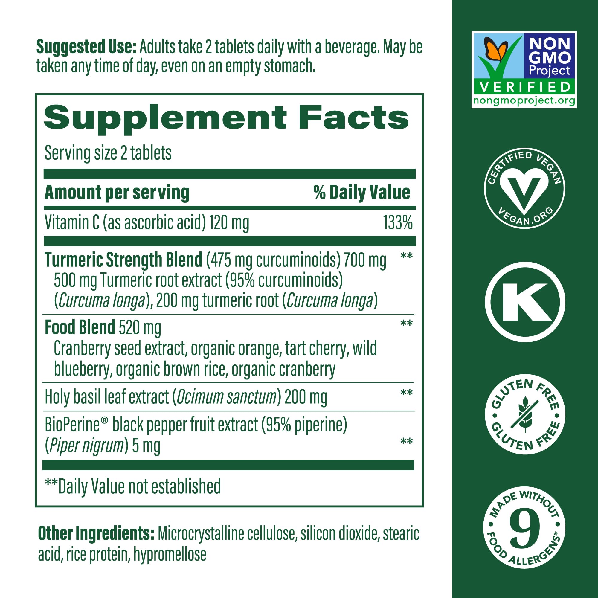 MegaFood Whole Body Turmeric label highlights potency per serving.
