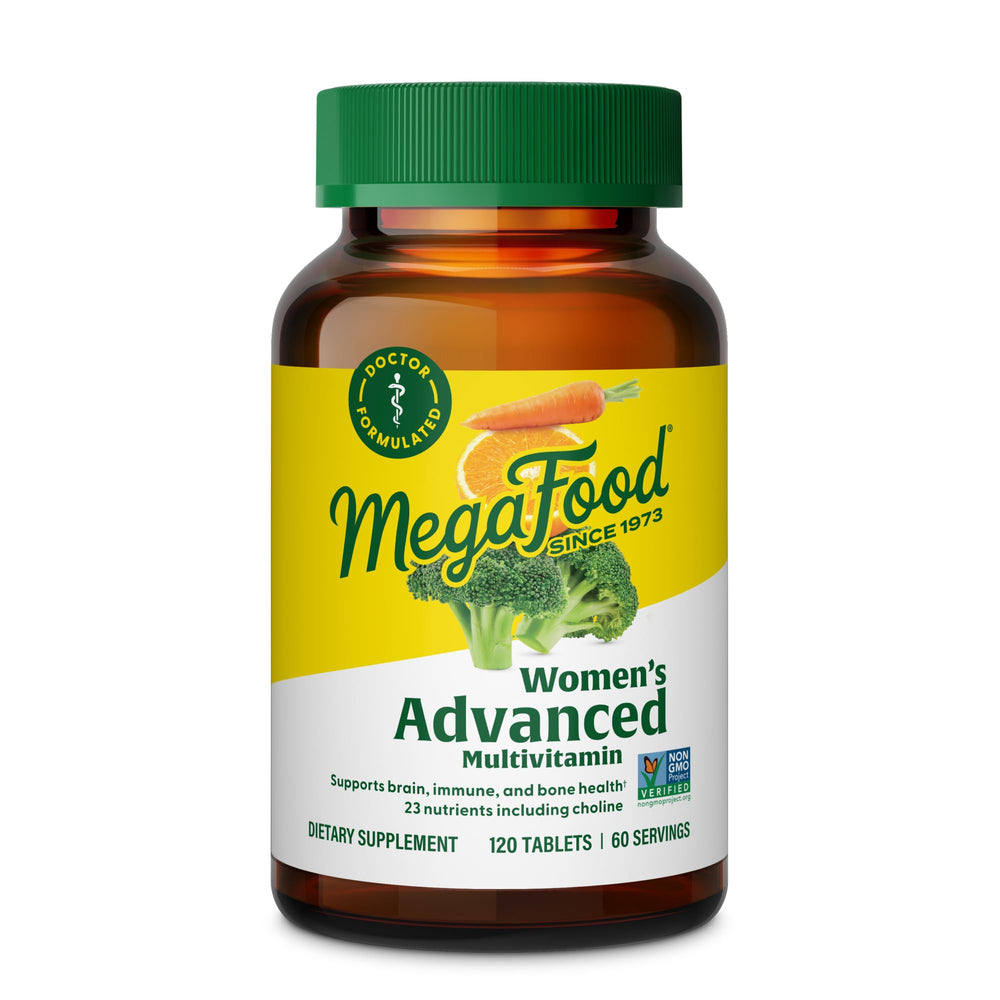MegaFood Women's Advanced Multivitamin bottle for daily wellness and balanced energy.
