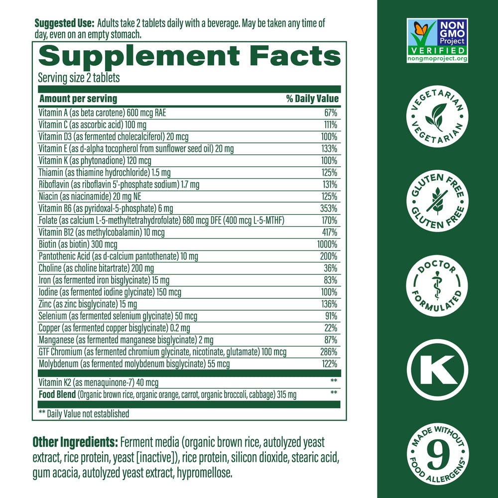MegaFood multivitamin tablets lined up for a complete daily nutrient routine.