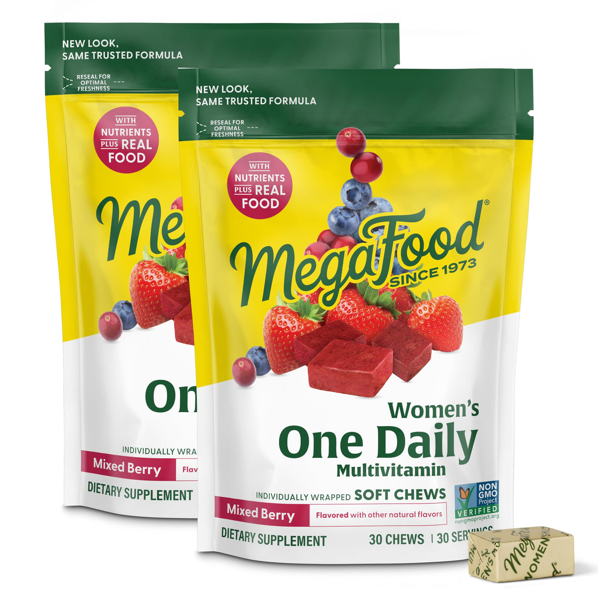 MegaFood Women's Multivitamin Soft Chews packaging for convenient daily nutrition